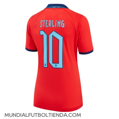 Camiseta Inglaterra Raheem Sterling #10 Segunda Equipación Replica Mundial 2022 para mujer mangas cortas